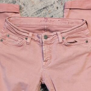 7 For All Mankind Women's Pink Skinny Crop & Roll Jeans